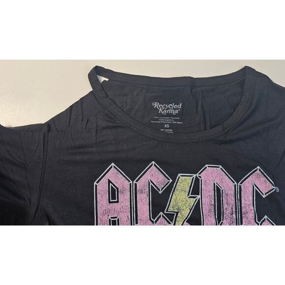 NEW Recycled Karma AC/DC Graphic Cold Shoulder Razor Edge Tour T-shirt Black XS - Picture 2 of 5